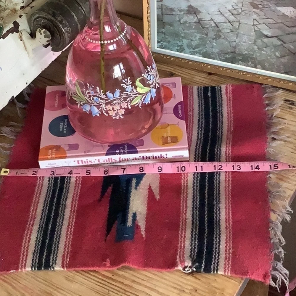 Vintage Fringed Aztec Southwest Bohemian Textile Small Rug Table Decor